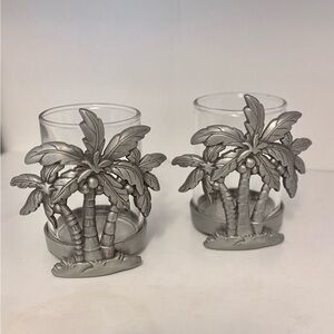 Silver Palm Tree Candle Votive Holders set of 2